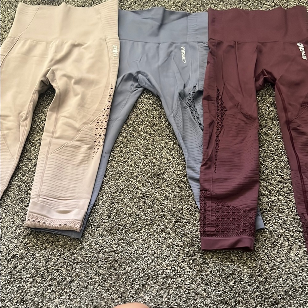 Gymshark 3/4 leggings - Beige, Blue, and Maroon. All size XS.